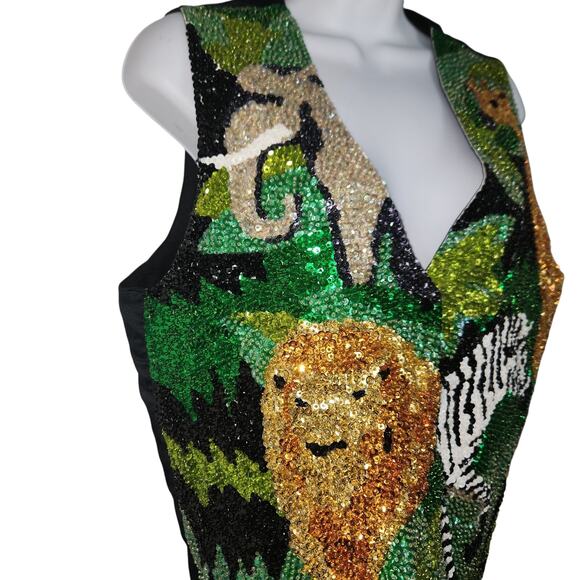 Vintage 80s 90s Sequin Animals Vest With Adjustable Tie In Back Sz M Unisex - Picture 3 of 5